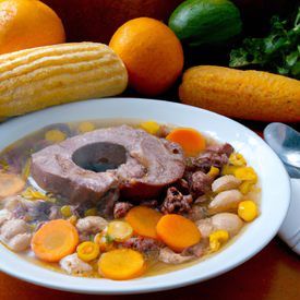 sopa de legumes, feijão, costela e macarrão