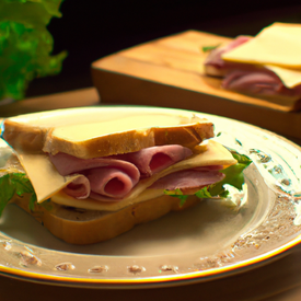 sanduiche:pão linho, queijo, presunto barbecuie
