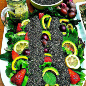 Salada de folhas com frutas e chia