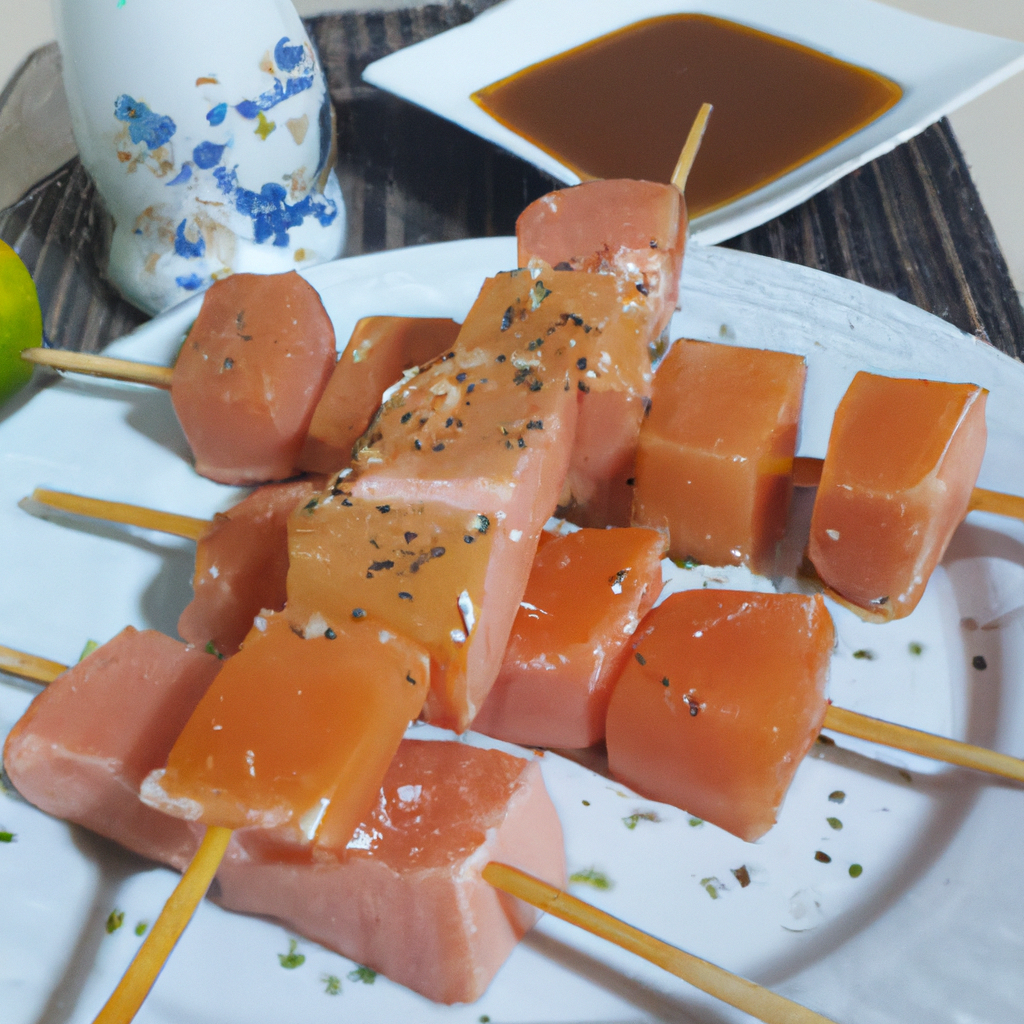 foto da receita Espetinho de salmão com molho oriental