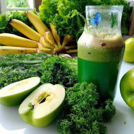 Suco verde (maçã, gengibre, couve e água de coco)