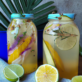 Água aromatizada de limão siciliano, capim santo, canela, cravo e abacaxi